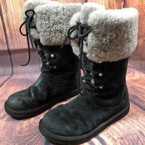 UGG Montclair Black Gray Suede Lace Up Shearling Boots Womens 8 /39 (q8g)